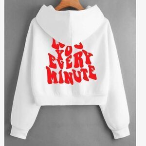 Slogan Graphic Drop Shoulder Drawstring Thermal Hoodie women’s size 2/XS